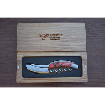 Laguiole en Aubrac Deluxe Brushed Sommelier Waiter's Corkscrew with Chestnut Buckeye Burl Red Handle - Gamlyrices
